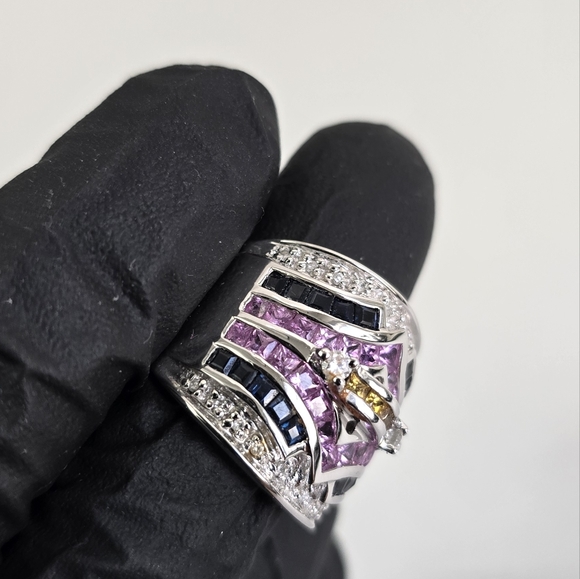 Designer Behzad Sarhady 14K White Gold Multi-Color Gemstone & Diamond Ring - Picture 12 of 14